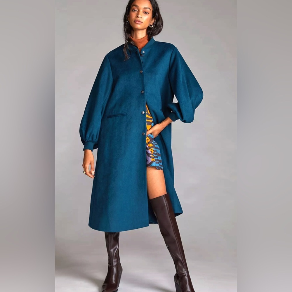 Anthropologie DRA Cameron Wool Cozy Puff Sleeve Jacket Maxi Coat Size Large